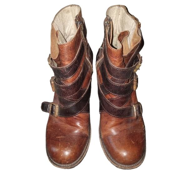 Freebird by Steven "Hustle" Strappy Buckled Distressed Leather Boots Size 8 - Picture 2 of 4